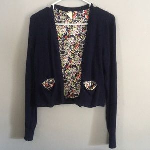 Anthropologie Navy floral cardigan